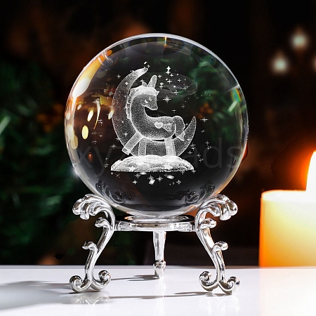 Inner Carving Horse & Moon Glass Crystal Ball Diaplay Decoration PW-WGEBAD5-01-1