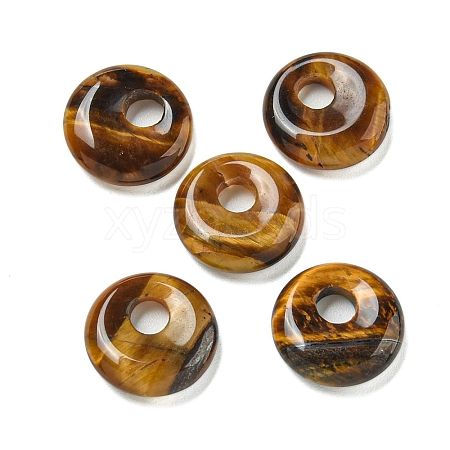 Natural Tiger Eye Donut/Pi Disc Charms G-G142-02B-1