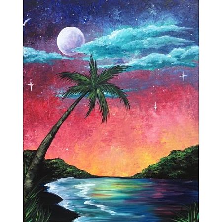 DIY Rectangle Coconut Tree Beach Scenery Theme Diamond Painting Kits PW-WG20335-02-1