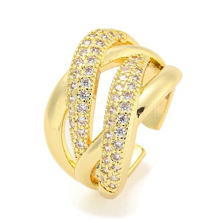 Brass Micro Pave Cubic Zirconia Open Cuff Ring AJEW-U003-11G-1