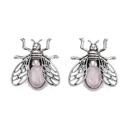 Natural Rose Quartz & Alloy Lapel Pin Brooches GG-N001-04AS-01-1