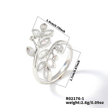 Leaf Brass Rhinestone Cuff Rings PQ0044-1-1