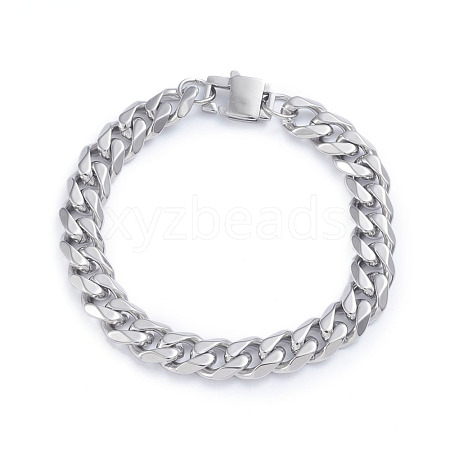 Tarnish Resistant Men's 304 Stainless Steel Cuban Link Chain Bracelets BJEW-L673-001-P-1