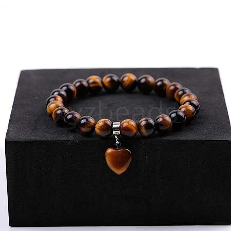 Natural Tiger Eye Beaded Stretch Bracelets PW-WG34938-02-1