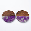 Transparent Resin & Walnut Wood Pendants RESI-T035-35-2