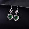 Brass Micro Pave Cubic Zirconia Flower with Oval Dangle Earrings for Women GA8760-1-1