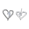 Clear Cubic Zirconia Heart Stud Earrings EJEW-N012-51P-A-1