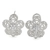 Flower Brass Micro Pave Cubic Zirconia Stud Earrings Finding KK-E083-21P-1