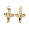 Cross Brass Micro Pave Colorful Cubic Zirconia Pendants KK-G406-33G-1