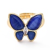 Cat Eye Butterfly Adjustable Ring with Clear Cubic Zirconia RJEW-G258-01G-3