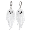 Halloween Woven MIYUKI Seed Beads Ghost Hoop Earrings EJEW-JE05854-01-1