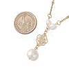 Natural Keshi Pearl Flat Round and Alloy Flower Pendant 304 Stainless Steel Satellite Chain Necklaces for Women NJEW-JN05619-4
