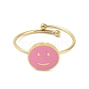 Flat Round with Smiling Face 304 Stainless Steel Enamel Ring RJEW-A038-12G-02-2