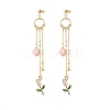 Enamel Heart & Rose Dangle Stud Earrings EJEW-JE05041-03-1