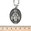 Religion 201 Stainless Steel Enamel Black Oval with Virgin Mary Pendant Necklaces NJEW-C104-02B-3