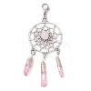 Alloy Woven Net/Web with Natural Rose Quartz Pendants Decorations HJEW-TA00194-03-1