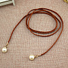 Imitation Leather Braided Belly Belt with Plastic Imitation Pearl Round Bead WG11EBA-08-1