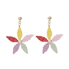 Seed Beaded Flower Pendant Dangle Stud Earrings with ABS Plastic Imitation Pearl EJEW-JE05184-1