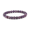 Natural Lepidolite/Purple Mica Round Beaded Stretch Bracelet BJEW-JB07743-02-1