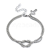 Tarnish Resistant 304 Stainless Steel Hollow Cross Charm Bracelet with Double Layer Box Chains BJEW-A002-01P-1