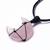 Adjustable Natural Rose Quartz Moon Pendant Necklace NJEW-B086-02G-3