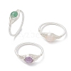 Horse Eye Natural Green Aventurine & Amethyst & Rose Quartz Finger Rings RJEW-JR00843-02-2