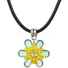 Glass Rhinestone & Glass Seed Beads Beaded Flower Pendant Necklaces NJEW-MZ00078-04-2