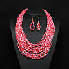 Bohemian Style Glass Seed Beaded Multilayer Necklaces & Teardrop Dangle Earrings Sets WGC1230-04-1