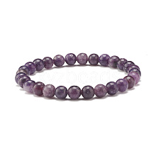 Natural Lepidolite/Purple Mica Round Beaded Stretch Bracelet BJEW-JB07743-02