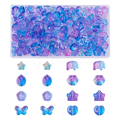 160Pcs 8 Style Transparent Spray Painted Glass Beads GLAA-BY0001-01-1