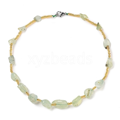 Natural Prehnite Nuggets Beaded Necklaces NJEW-P312-01P-1