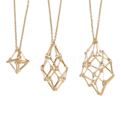 3Pcs 3 Styles 304 Stainless Steel Cuboid Link Chain Macrame Pouch Empty Stone Holder Necklace Making NJEW-JN05199-1