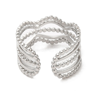 Non-Tarnish 304 Stainless Steel Wave Open Cuff Ring for Women RJEW-M149-36P-1