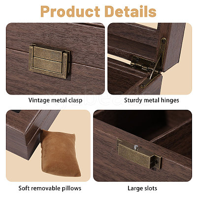 2-Slot Wood Covered with PU Leather Watch Storage Boxes with Glass Visible Window Hinged Lids and Lint Pillows Inside CON-WH0113-10A-1