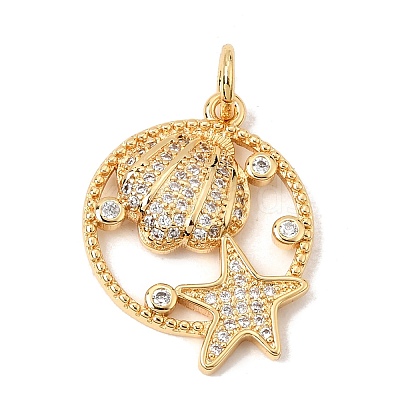 Brass Micro Pave Clear Cubic Zirconia Pendants CU-CBA6344-04G-1