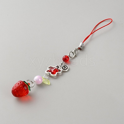 Plastic Strawberry Beads Mobile Straps HJEW-WH00056-10B-1