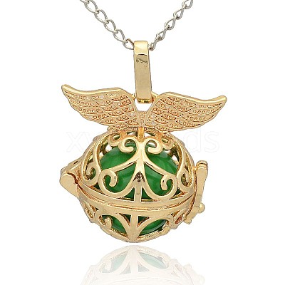 Golden Tone Brass Hollow Round Cage Pendants KK-J237-10G-1