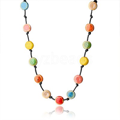 Bohemian Handmade Colorful Porcelain Beaded Waxed Cord Long Necklaces for Women FS-WGF474B-02-1