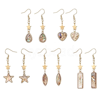 5 Pairs 5 Styles Brass Enamel Dangle Earrings EJEW-JE06570-1