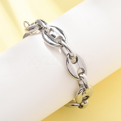 304 Stainless Steel Coffee Bean Link Chain Bracelets for Women Men LS-BJEW-F529-10B-P-1