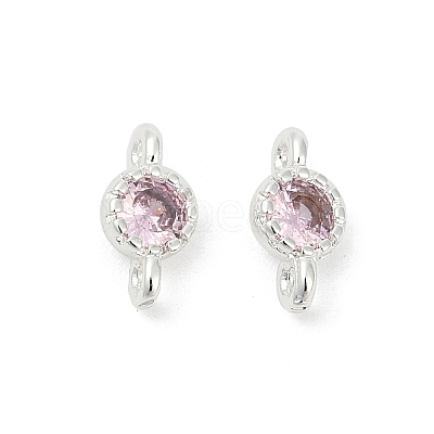 Brass Cubic Zirconia Flat Round Connector Charms KK-H204-02S-06-1