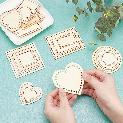 12 Sets 4 Style Wooden Basket Bottoms DIY-GF0004-76-1
