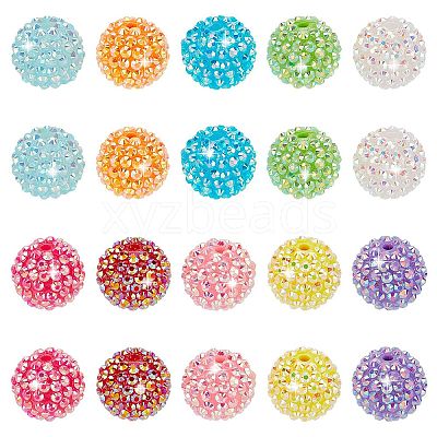 20Pcs 10 Colors AB Color Plated Acrylic Rhinestone Beads OACR-PH0004-01-1