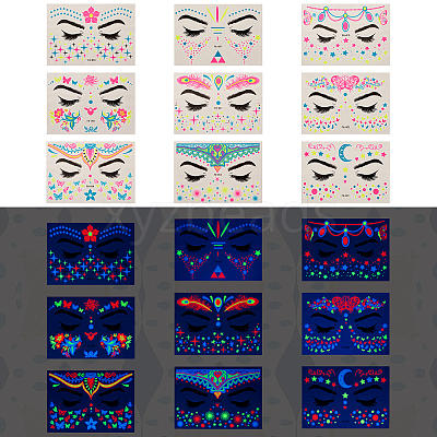 9 Sheets 9 Style Creative Fluorescent Face Tattoo Paper Stickers STIC-TA0002-01-1