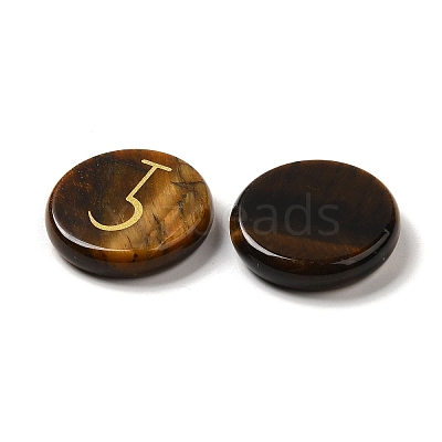 13Pcs Flat Round Natural Tiger Eye Rune Stones G-K335-08D-1