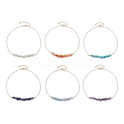 Natural & Synthetic Mixed Gemstone Chip Bib Necklaces NJEW-JN04950-1