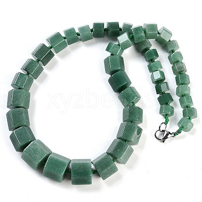 Natural Green Aventurine Hexagon Prism Graduated Beaded Necklaces for Women Men NJEW-K388-03E-1