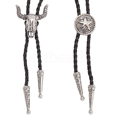 2Pcs 2 Styles Adjustable Vintage PU Leather Bolo Tie NJEW-GF0001-10AS-1