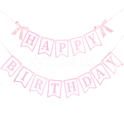 Word Happy Birthday Paper Card & Satin Bowknot Hanging Banners FEPA-WH0008-002-1