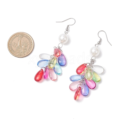 Glass & Plastic Pearl Teardrop Tassel Dangle Earrings EJEW-JE06818-1